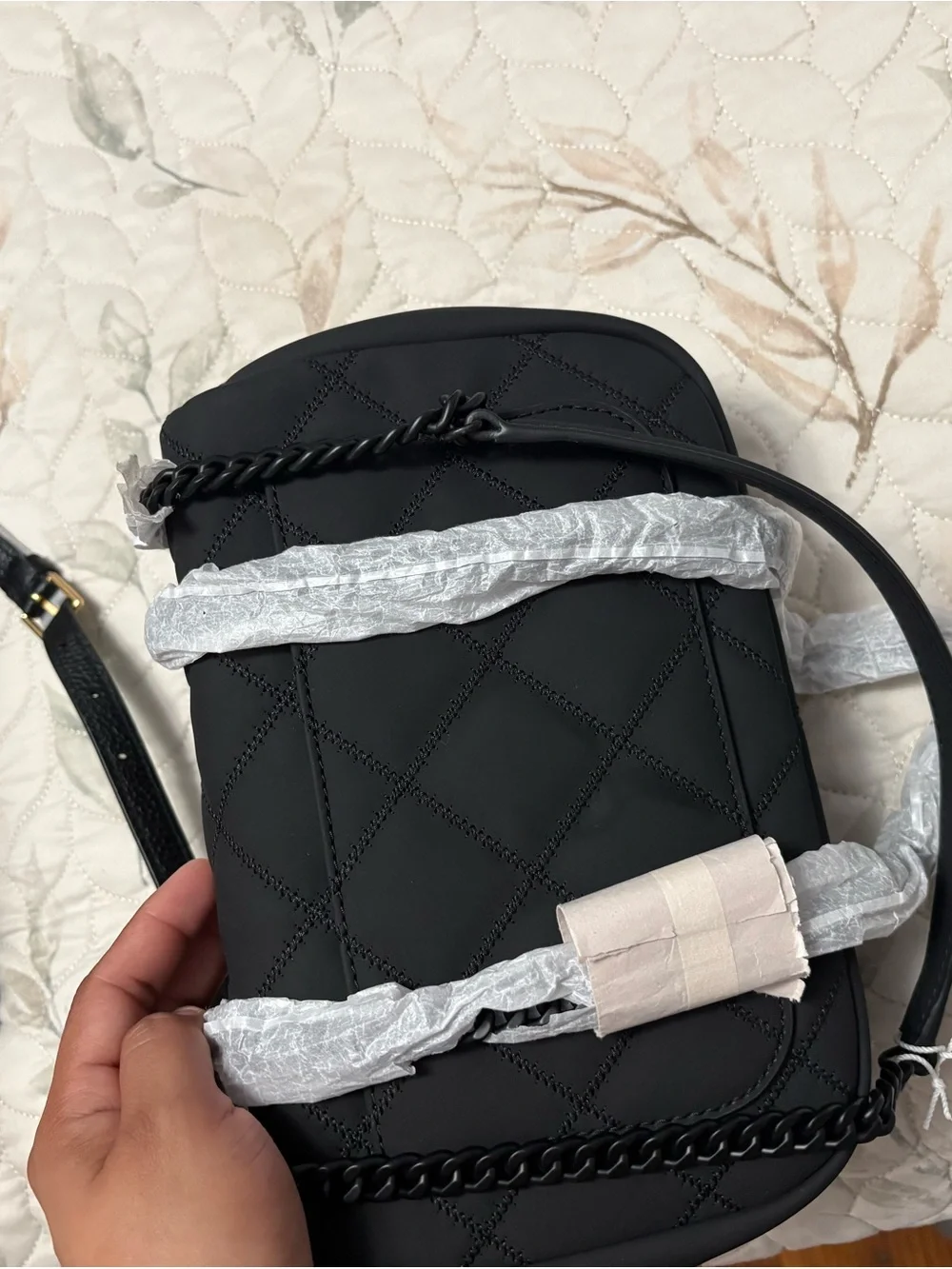 Tory Burch Black Quilted Toiletry Bag with Logo Medallion